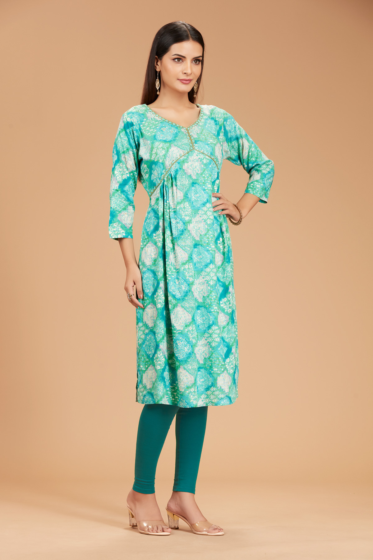 Green Printed Alia Cut Kurti